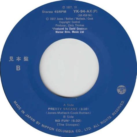 Sex Pistols Pretty Vacant Japanese Promo Vinyl Single Inch Record