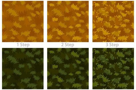 Seamless texture grass, drawing step by step dry and green grass. Vector illustration set ...