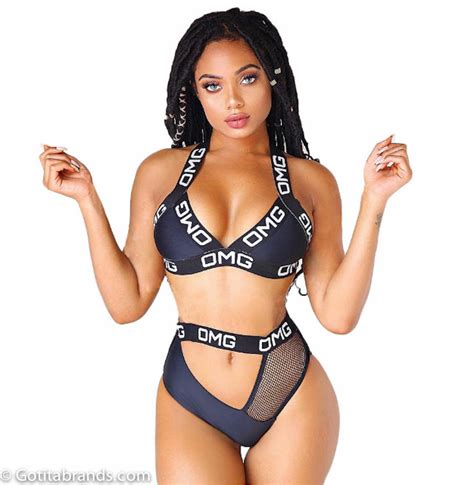 Fashion Swimwear New Stylish Beachwear Letter Print Hollow Out Bikini Swimsuits Black