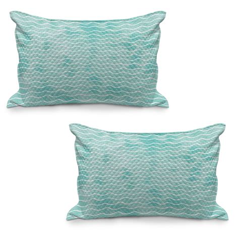 Nautical Quilted Pillowcover Set Of 2 Soft Pastel Colored Ocean Sea