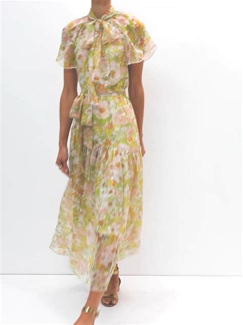 New Season Ss20 Zimmermann Super Eight Floral Print Silk Chiffon Dress