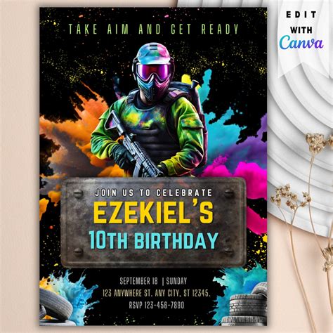 Paintball Invitation Editable Birthday Invitation Template Paintball