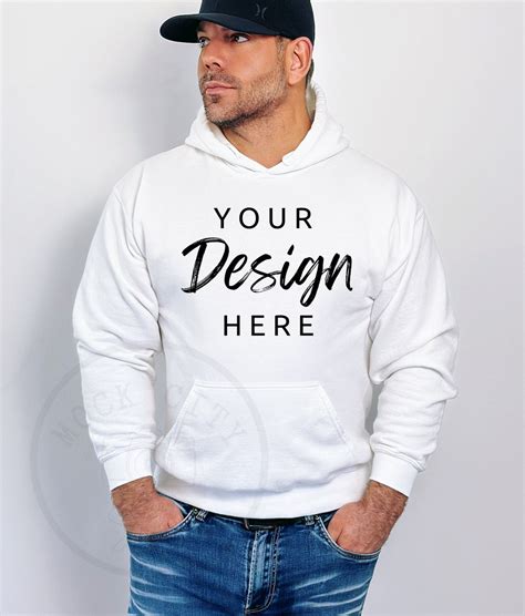 Gildan 18500 Mockup White Mens Hoodie Mockup Man Hoodie Mockups Mens White Hooded Sweatshirt