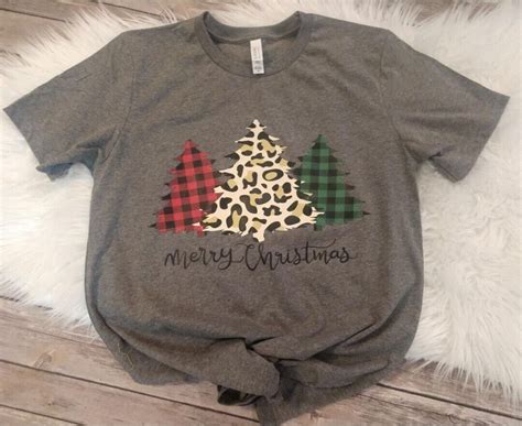 Christmas Tree Graphic Tee Adult Medium Buffalo Plaid Leopard Print