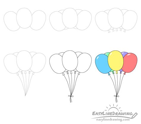 How to Draw Balloons Step by Step - EasyLineDrawing