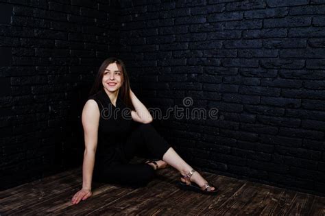 Portrait Of A Beautiful Brunette Girl In Black Jumpsuit Stock Image Image Of High Sensuality