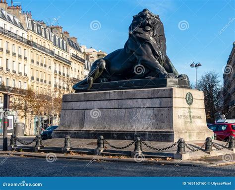 Lion of Belfort Statue in Denfert Rochereau Square - Paris Editorial ...