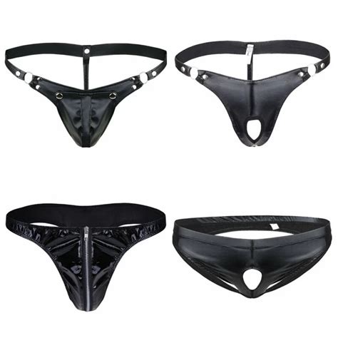 Men Shiny Jockstrap Faux Patent Leather Bulge Pouch Thong G String Gay