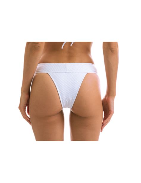 Białe Teksturowane Figi Do Bikini Z Szerokim Pasem Bottom Cloque Branco