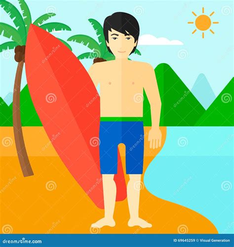 Surfer Holding Surfboard Stock Vector Illustration Of Palm 69645259