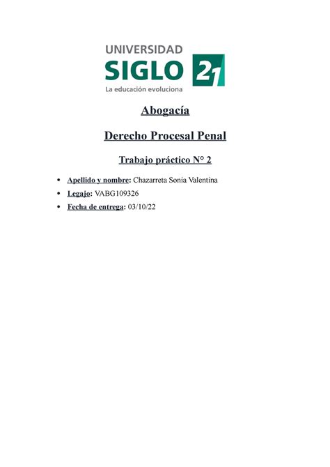 Derecho Procesal Penal Tp Abogac A Derecho Procesal Penal Trabajo