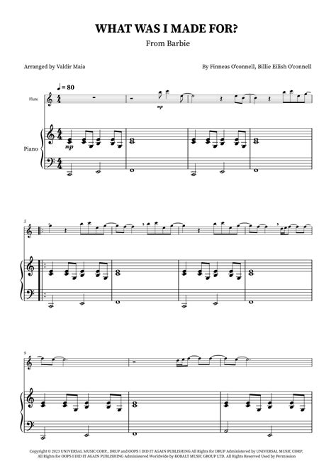 What Was I Made For Arr Valdir Maia Sheet Music Billie Eilish