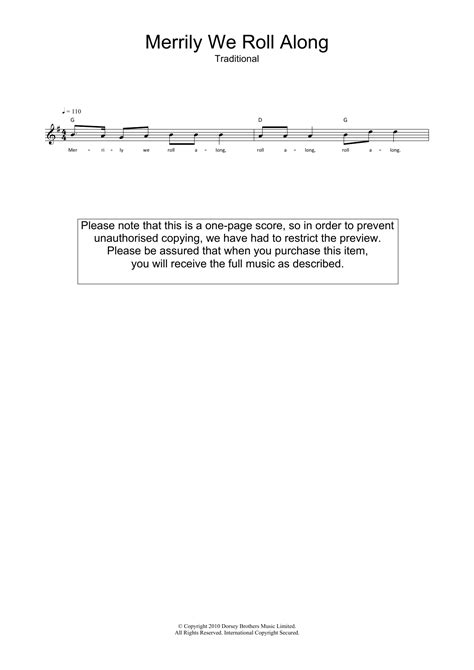 Traditional Merrily We Roll Along Sheet Music And Pdf Chords 1 Page Guitar Chords Lyrics