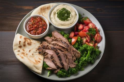 Premium Photo Shawarma Plate With Hummus And Tabouli