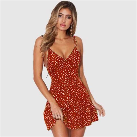 Dhgate Women Sexy Polka Dot Mini Dress Lace Up Sleeveless Short