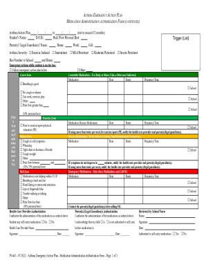 Fillable Online Asthma Emergency Action Plan Medication