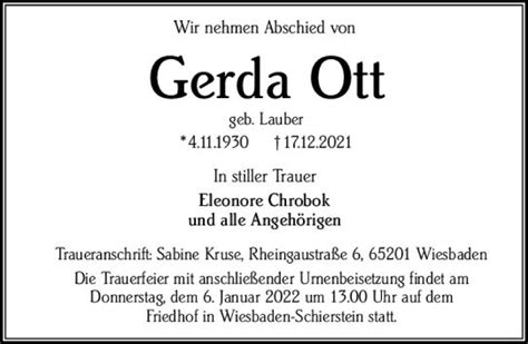 Traueranzeigen Von Gerda Ott Vrm Trauer De