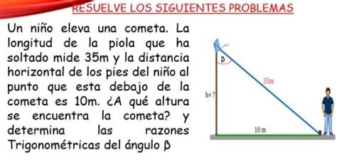 Un niño eleva la cometa La longitud de la piola que ha soltado mide