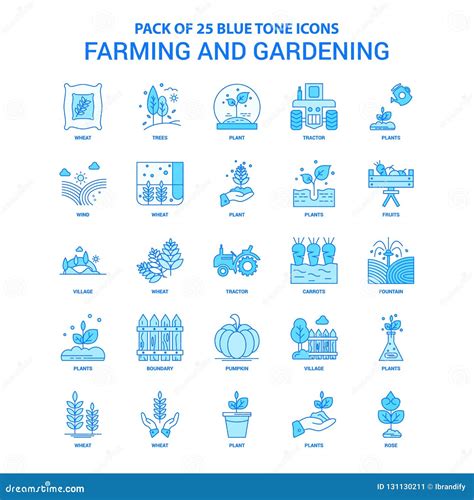 Farming And Gardening Blue Tone Icon Pack 25 Icon Sets Stock Vector