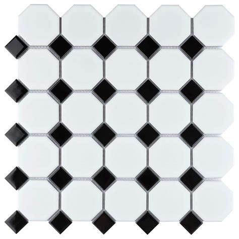 Reviews For Merola Tile Metro Octagon Matte White W Black Dot In