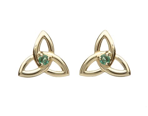 Ct Yellow Trinity Knot Design Earrings With Natural Emeralds Celtic