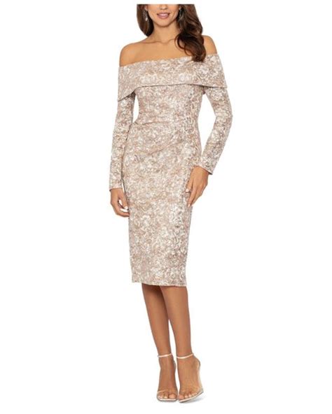 Xscape Off The Shoulder Sequinned Lace Sheath Dress In White Lyst