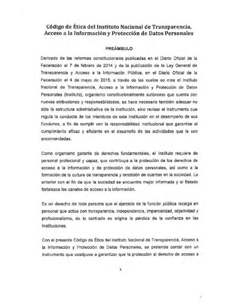 Pdf C Digo De Tica Del Instituto Nacional De Transparencia Inicio