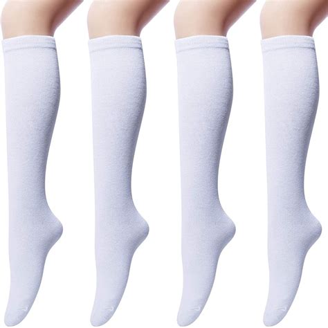 Tmgone 4 Pairs Women S Knee High Socks Cotton Knit White Free Size Buy 2 Get 1 Free