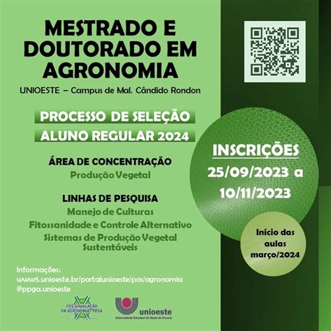 Pós em Agronomia abre inscrições para Mestrado e Doutorado Unioeste