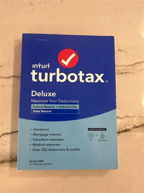 New Intuit Turbotax Deluxe 2021 With Federal State Windows Mac Code