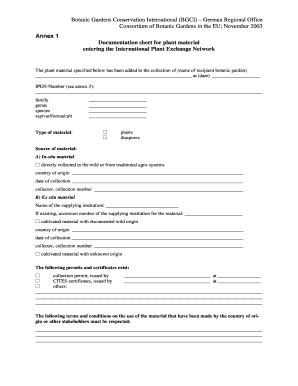 Fillable Online Botgart Uni Bonn Documentation Sheet For Plant Material