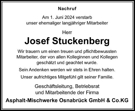 Traueranzeigen Von Josef Stuckenberg Noz Trauerportal