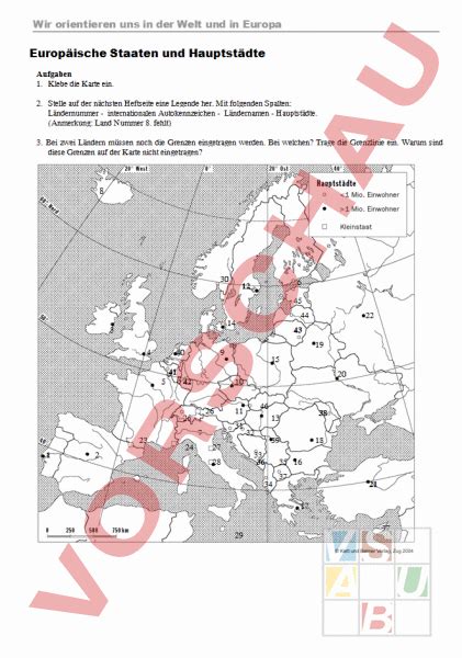 Arbeitsblatt Länder und Hauptstädte Europas Geographie Europa