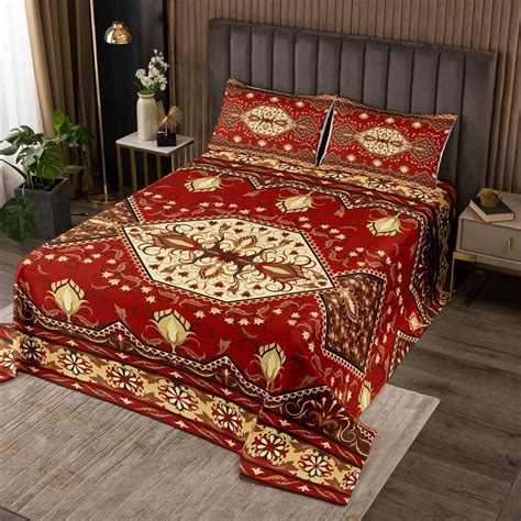 Erosebridal Exotic Flowers Quilt Twin Red Yellow Floral Bedspread Boho