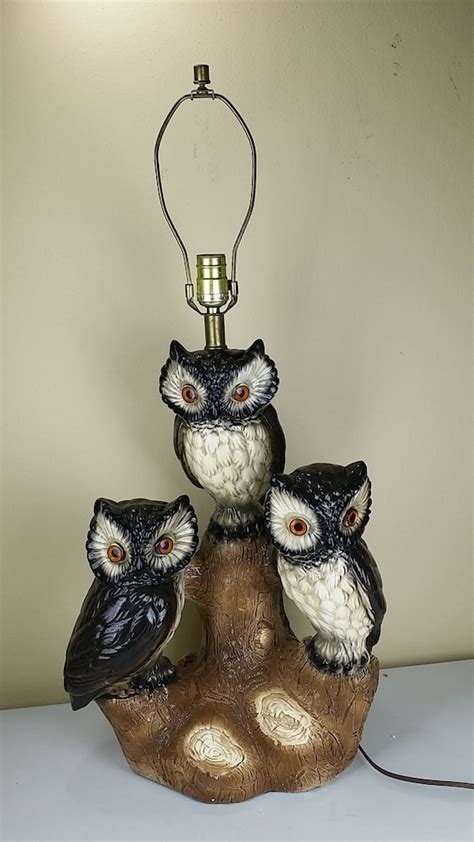 Vintage Mid Century Boho Ceramic Owl Lamp Naghamfm