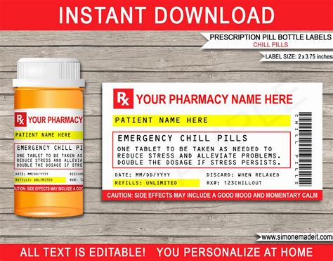 Prescription Bottle Label Template - Printable Word Searches