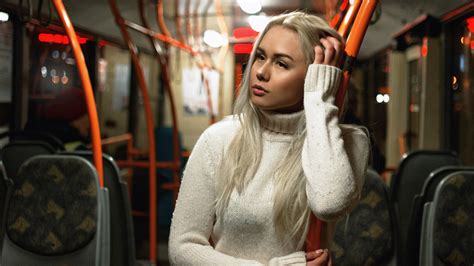 Women Blonde Looking Away Portrait Depth Of Field Turtlenecks