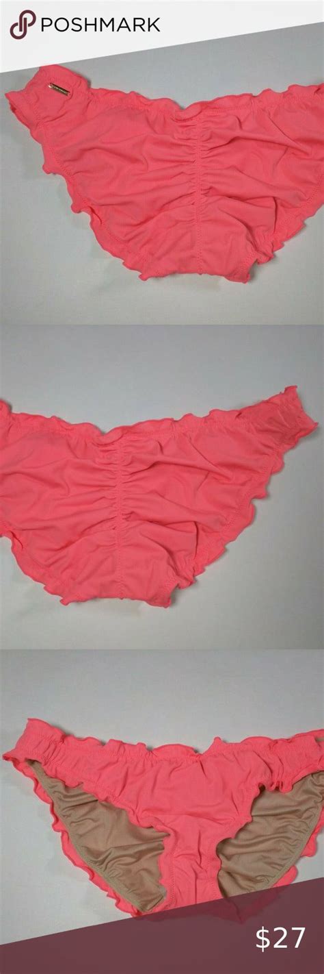 Victoria Secret Medium M Bikini Bottom Ruffle Cheeky Ruched Back Orange