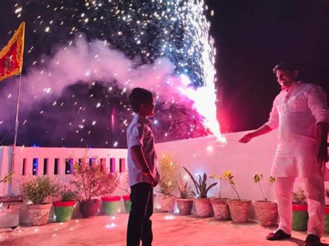 The City Lit Up With The Light Of The Lamp Fireworks Erupted The Festival Of Diwali