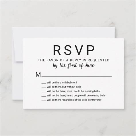 With Bells On Funny Black And White Wedding Rsvp Card Zazzle Rsvp