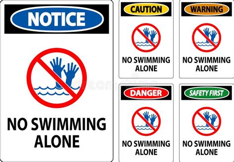 Pool Safety Sign Attention No Swimming Alone Stock Illustration