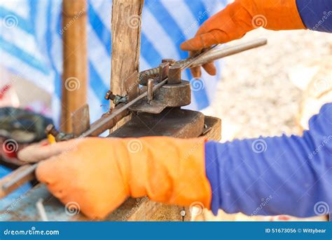 Worker Bending Steel For Construction Job Stock Photo Image Of