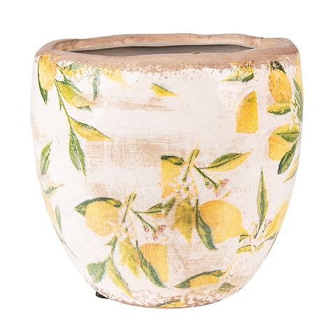 6CE1529M Planter Ø 18x17 cm Yellow Ceramic Lemon Indoor Planter