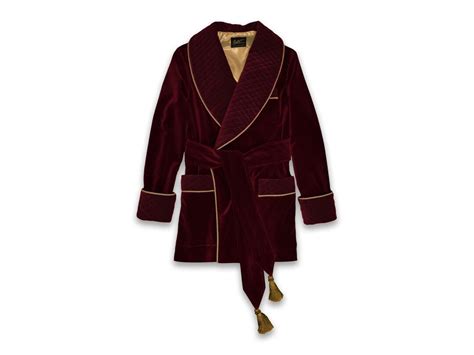 Mens Red Velvet Smoking Jacket Robe Quilted Silk Collar Burgundy Maroon