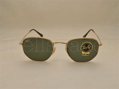 Ray Ban Hexagonal Rb N Gold With Green Lens