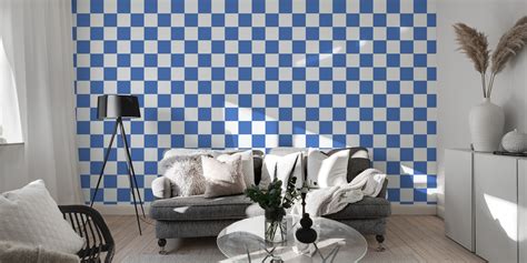 Checkerboard Large Blue And White Wallpaper Free Shipping Happywall