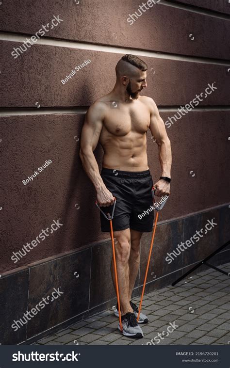 Muscular Man Naked Torso Stratching Rubber Stock Photo 2196720201 Shutterstock