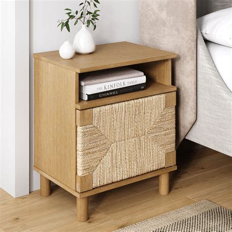 Beacon Boho Wood And Seagrass Nightstand With Storage Nathan James