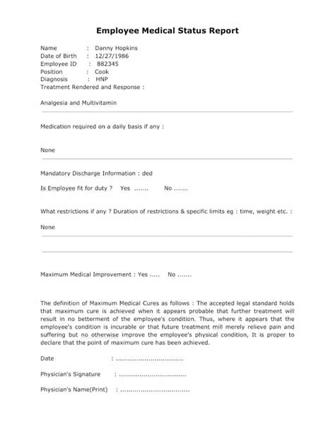 Employee Medical Report Sample - Englet