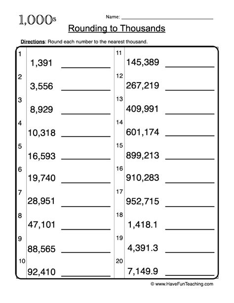 Rounding To The Nearest Thousand Worksheets